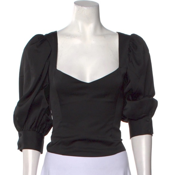 FOR LOVE AND LEMONS NWOT Corset Back Puff Sleeve Blouse in Black - Picture 1 of 6